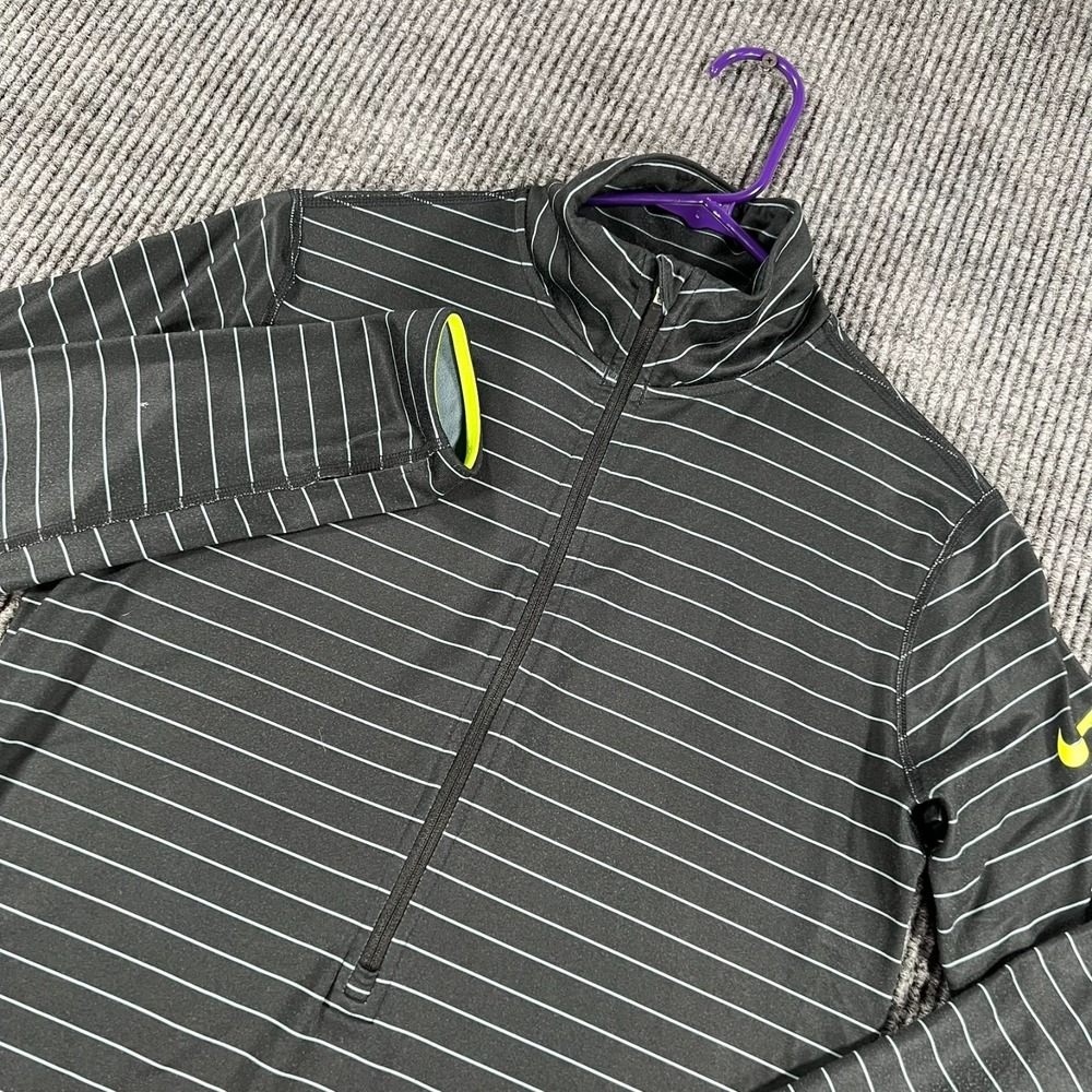 Nike Pro Dri-Fit Pullover Womens Large Black Striped Long Sleeve 1/4 Zip Active
